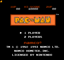 Pac-Man title screen for NES